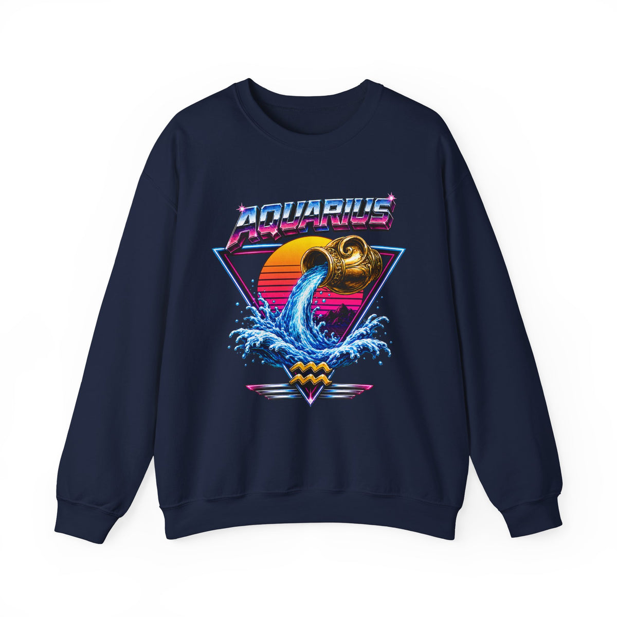 Aquarius Zodiac Crewneck Sweatshirt — Retro Neon Water-Bearer Design