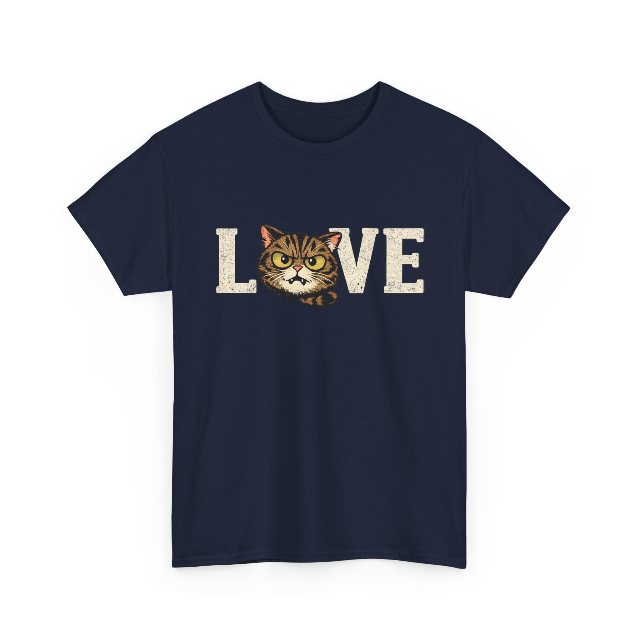Cat Love T‑Shirt — Retro Tabby  Cat Face LOVE Graphic Tee for Cat Lovers