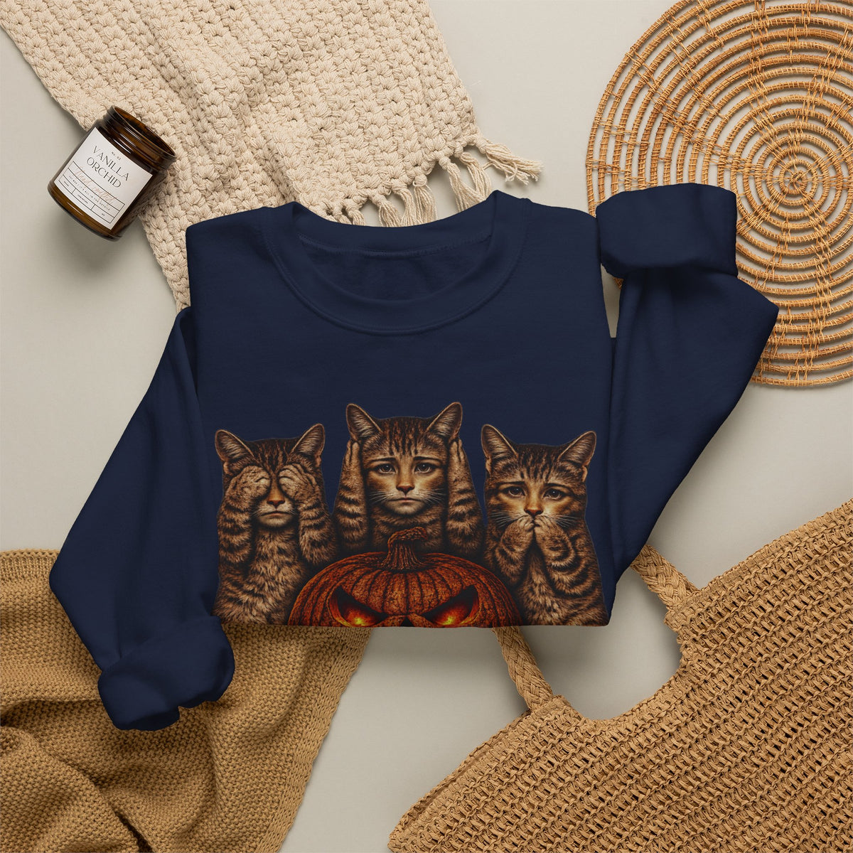 Halloween Cat Pumpkin Crewneck Sweatshirt