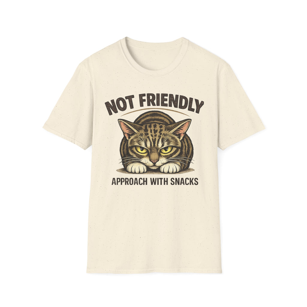Not Friendly Cat T-Shirt — "Approach With Snacks" Vintage Grumpy Cat Tee