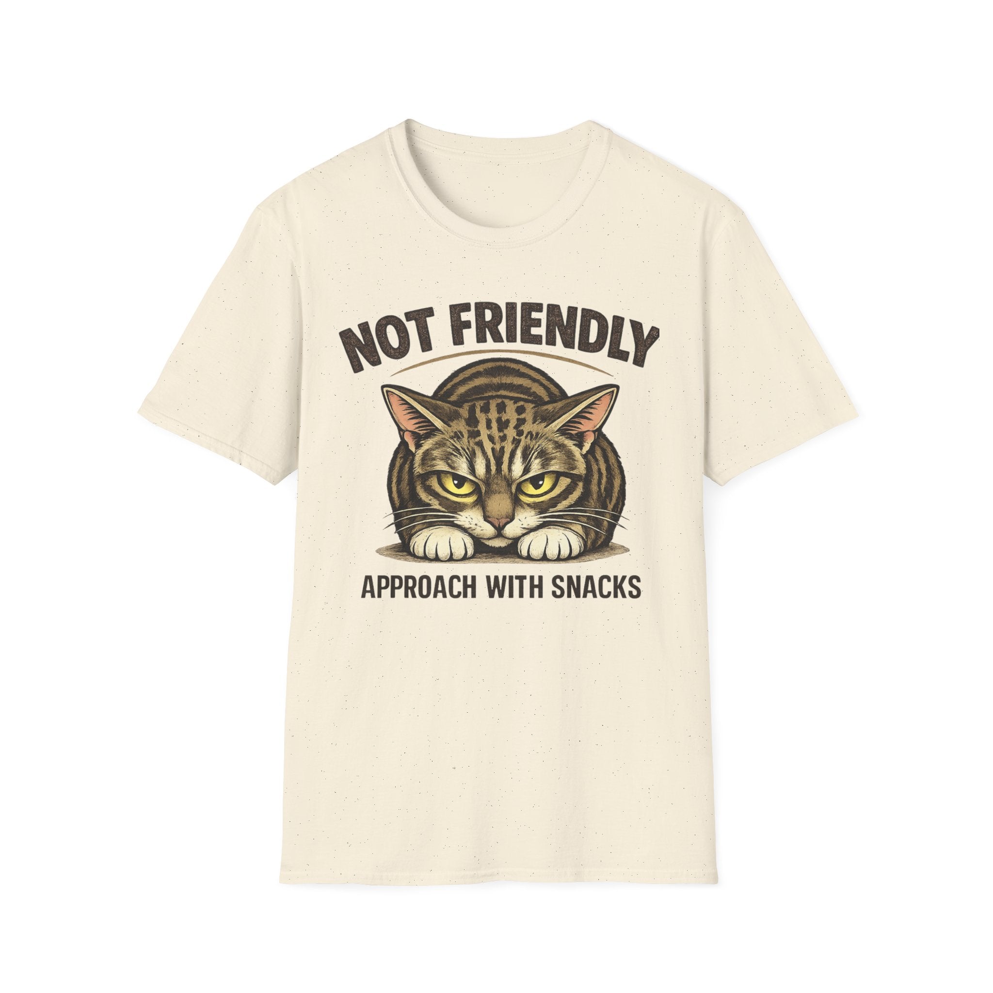 Not Friendly Cat T-Shirt — "Approach With Snacks" Vintage Grumpy Cat Tee