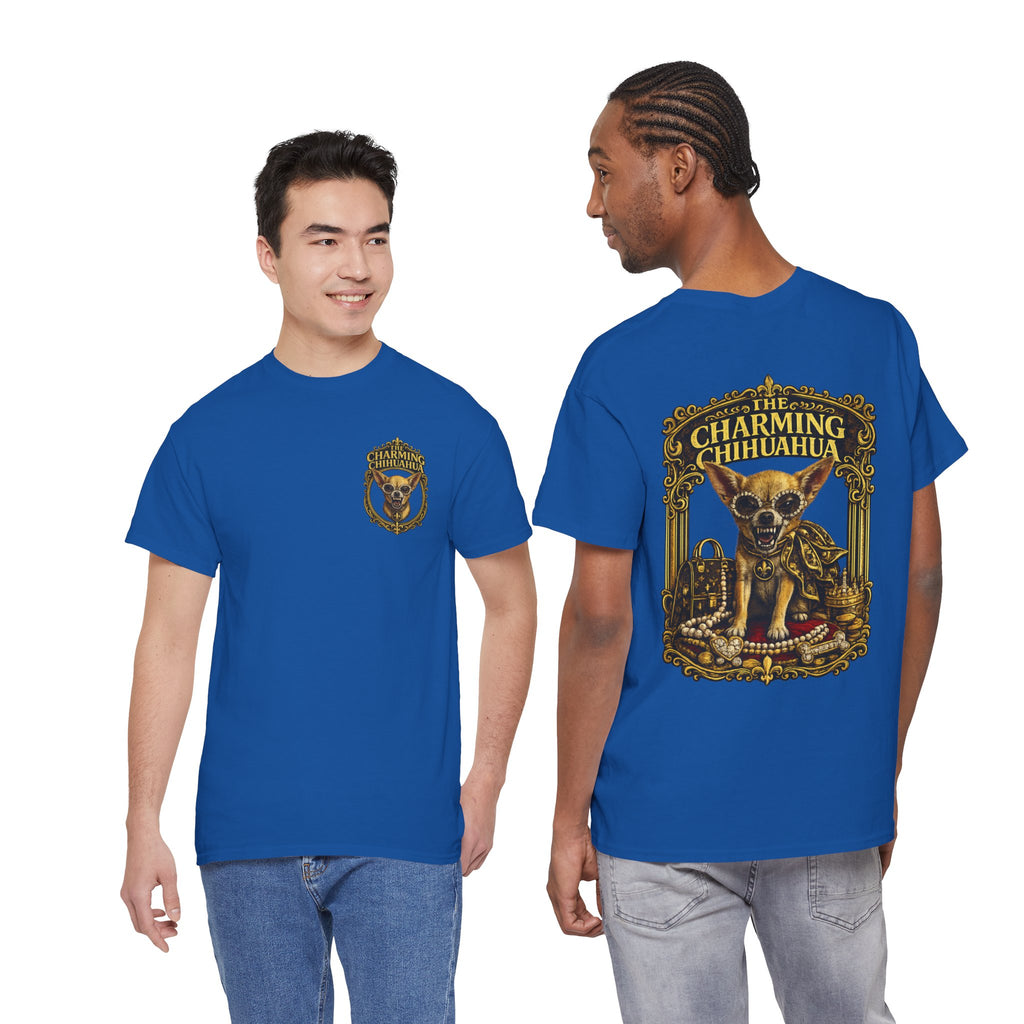 Chihuahua Crest Tee with back print — Vintage Chihuahua "THE CHARMNG CHIHUAHUA"