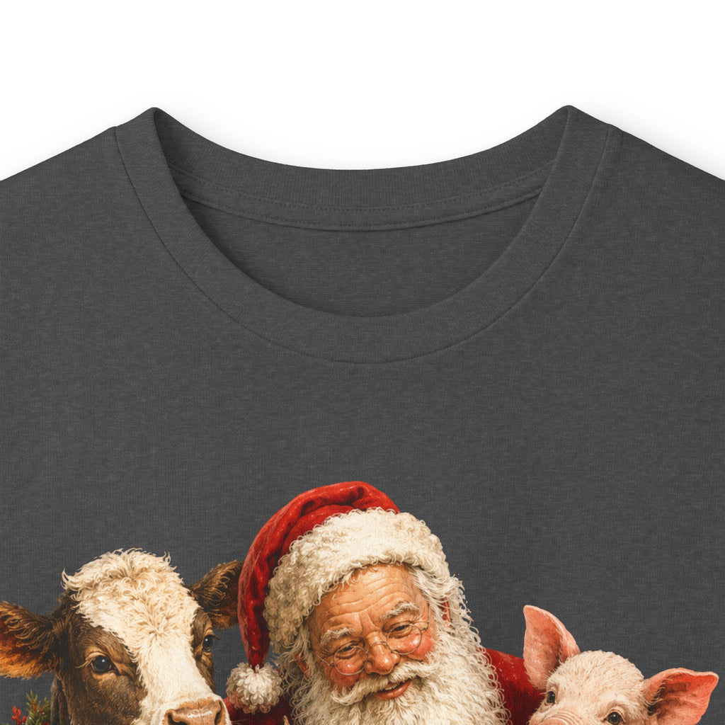 Christmas Santa with farm animals Long Sleeve Tee — Vintage Holiday Animal Shirt