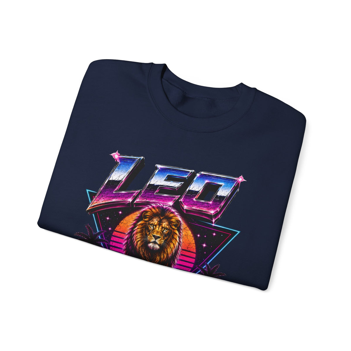 Leo Zodiac Crewneck Sweatshirt — Retro Neon Lion Astrology Design