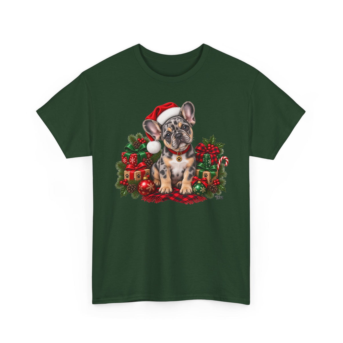 French Bulldog Christmas T-Shirt — Cute Puppy in Santa Hat Holiday Tee