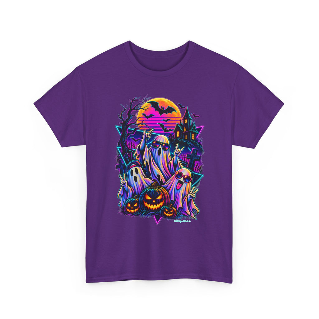 Halloween Neon Ghost Tee — Retro Spooky Pumpkin Graphic Shirt