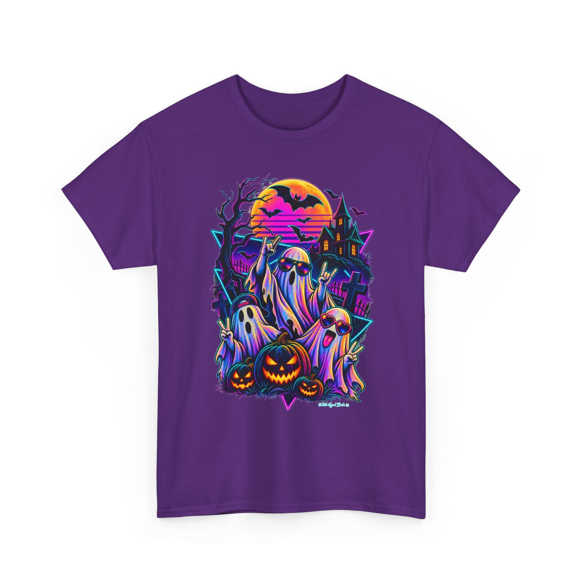 Halloween Neon Ghost Tee — Retro Spooky Pumpkin Graphic Shirt
