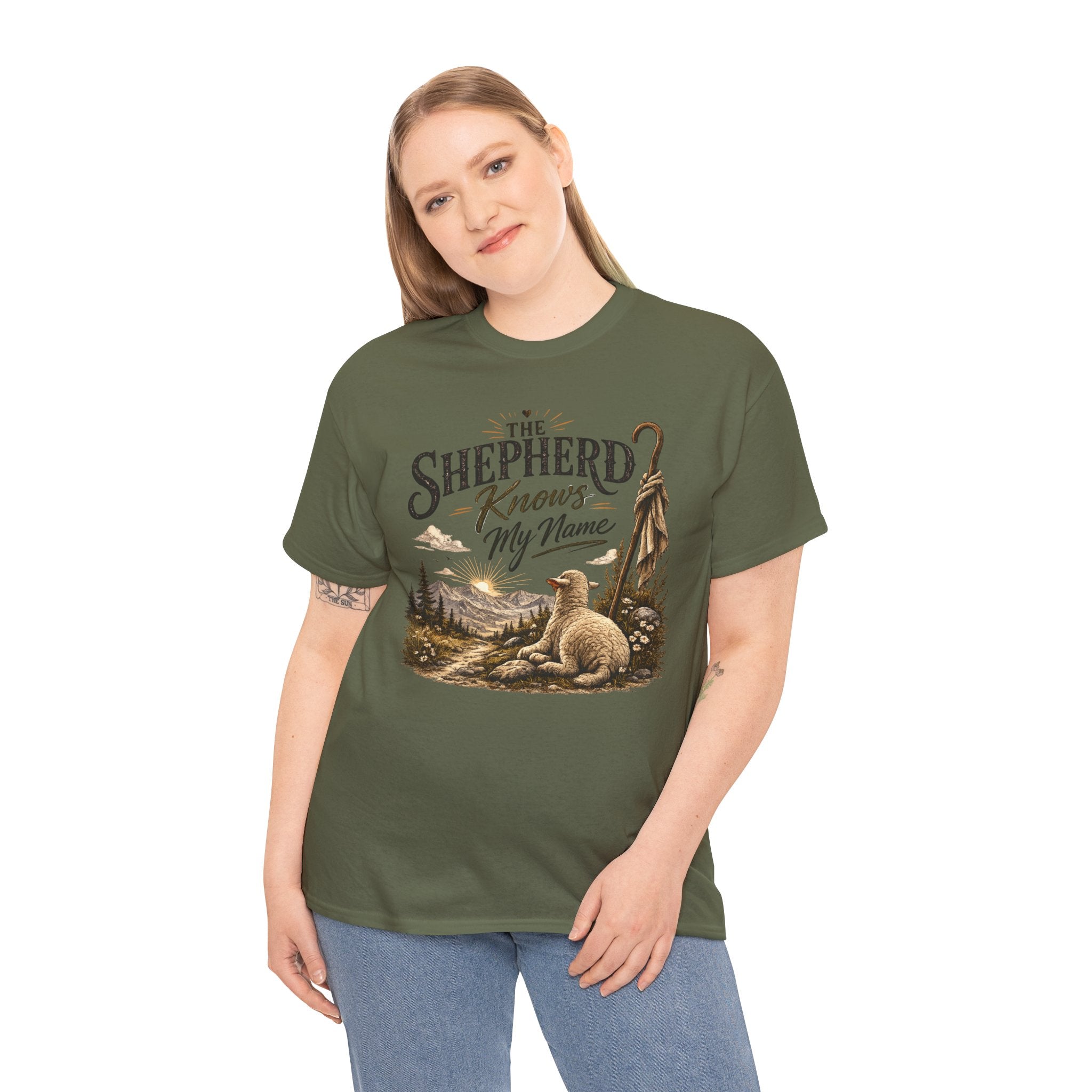The Shepherd Knows My Name T‑Shirt — Christian Faith Tee with Shepherd & Sheep Design