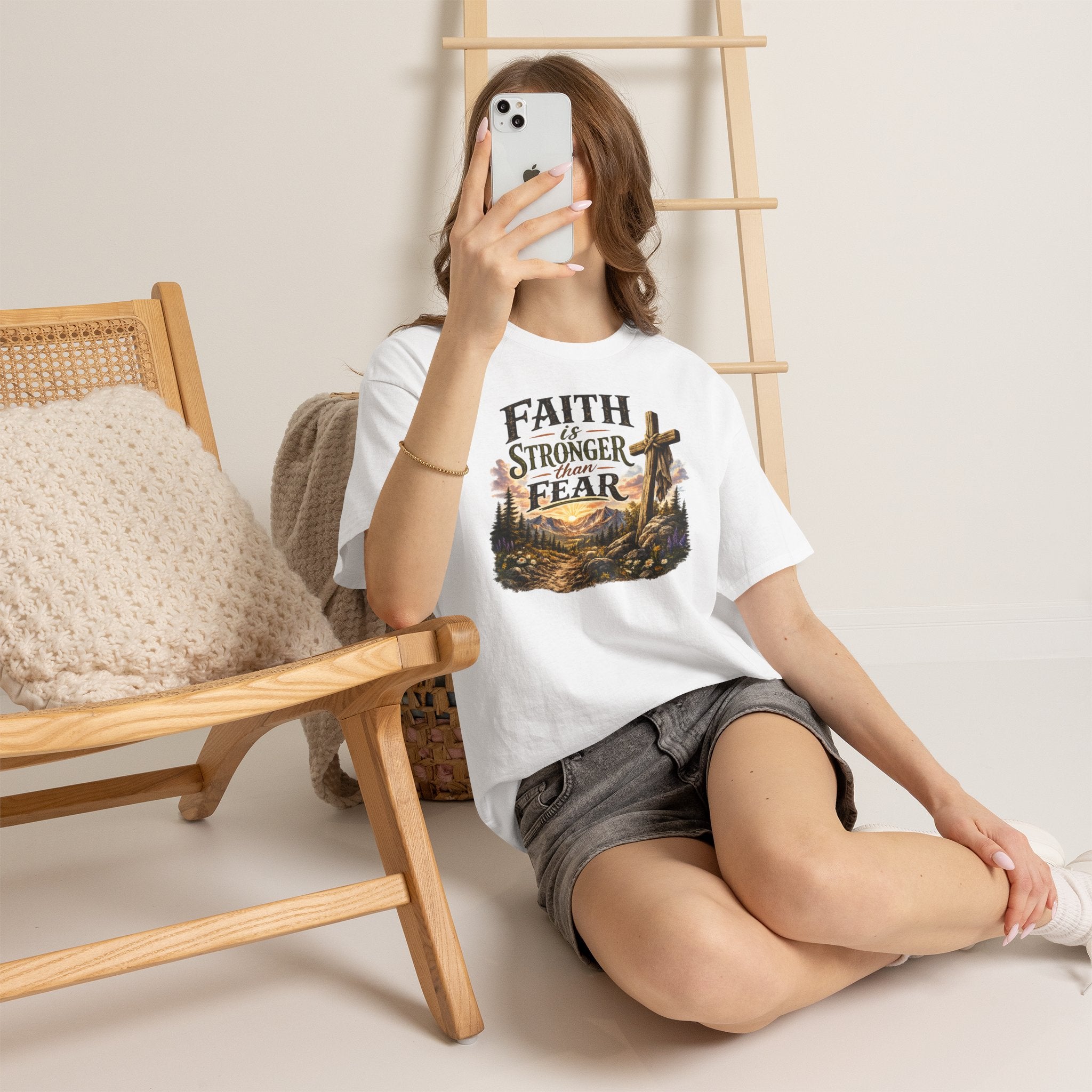 Faith Is Stronger Than Fear T-Shirt — Christian Cross Mountain Graphic Tee