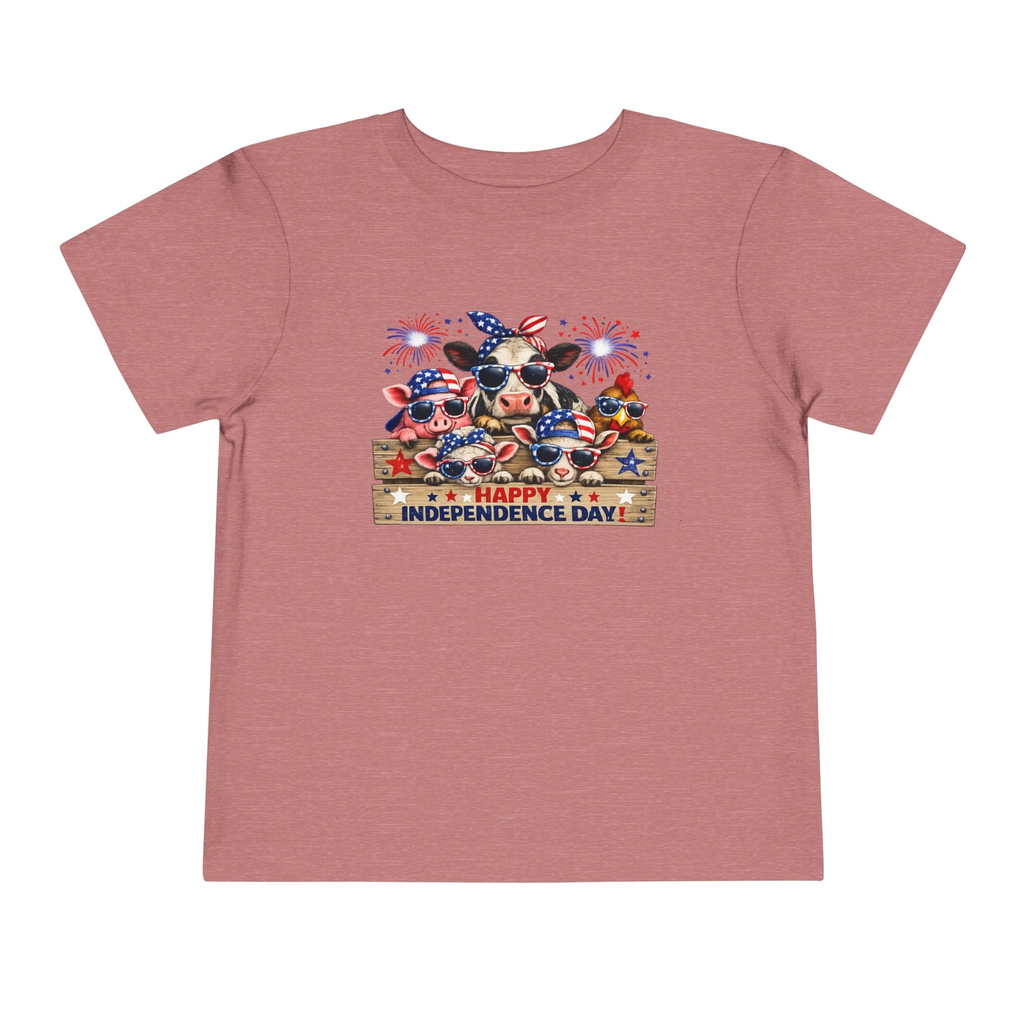 Happy Independence Day Toddler Tee — Patriotic Farm Animals  & Fireworks 4th of July Shirt
