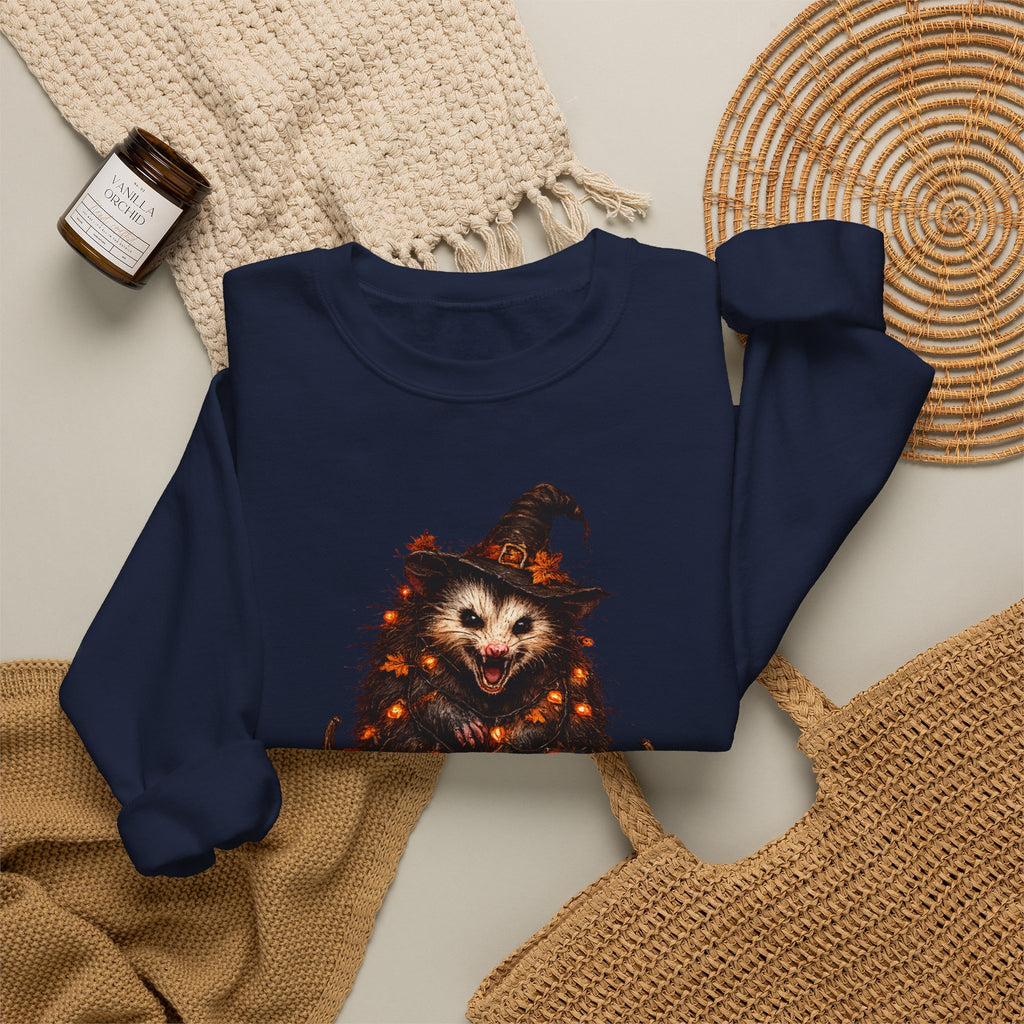 Halloween Possum Witch Sweatshirt — Pumpkin & Spooky Night Crewneck