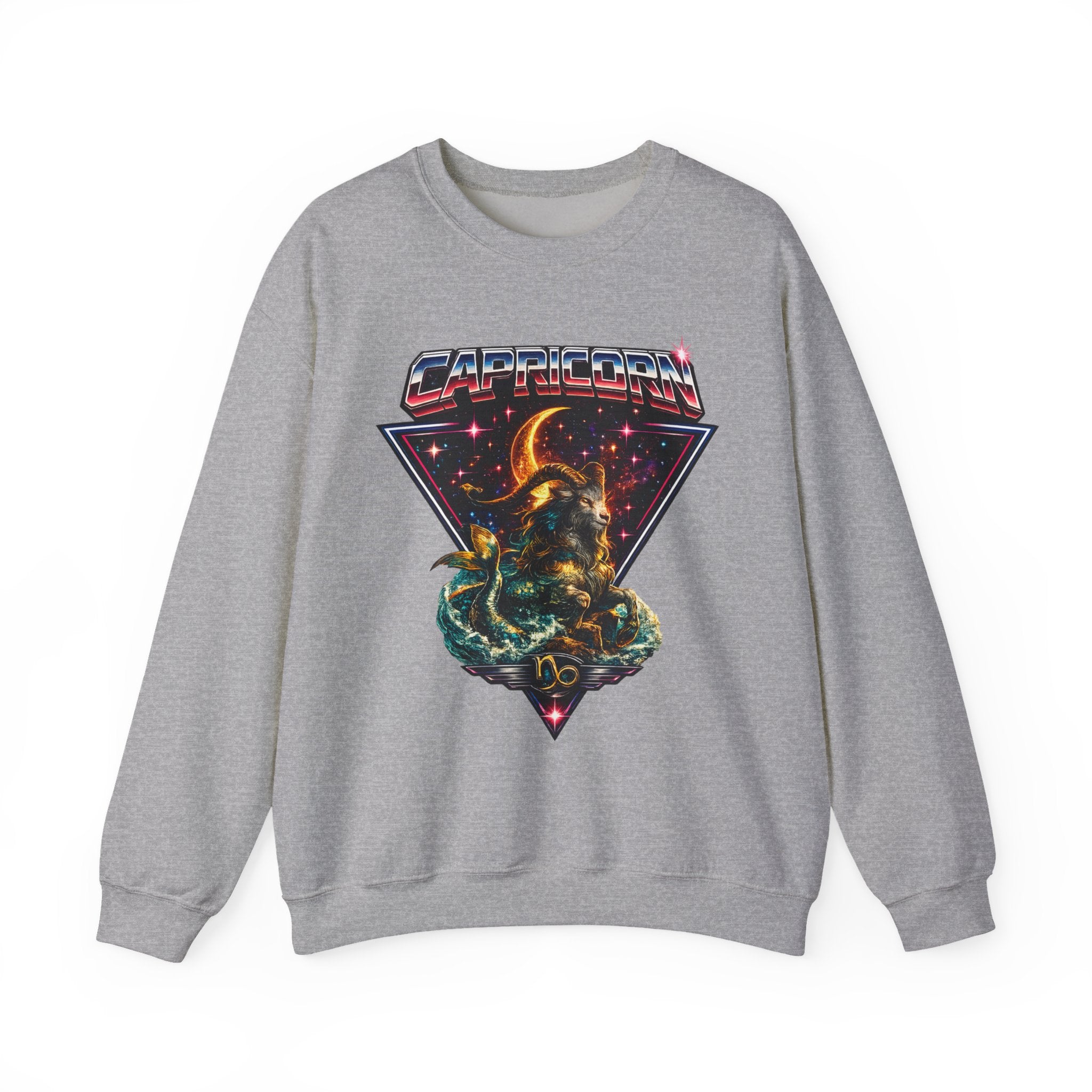 Capricorn Zodiac Crewneck Sweatshirt — Vintage Cosmic Goat Astro Tee