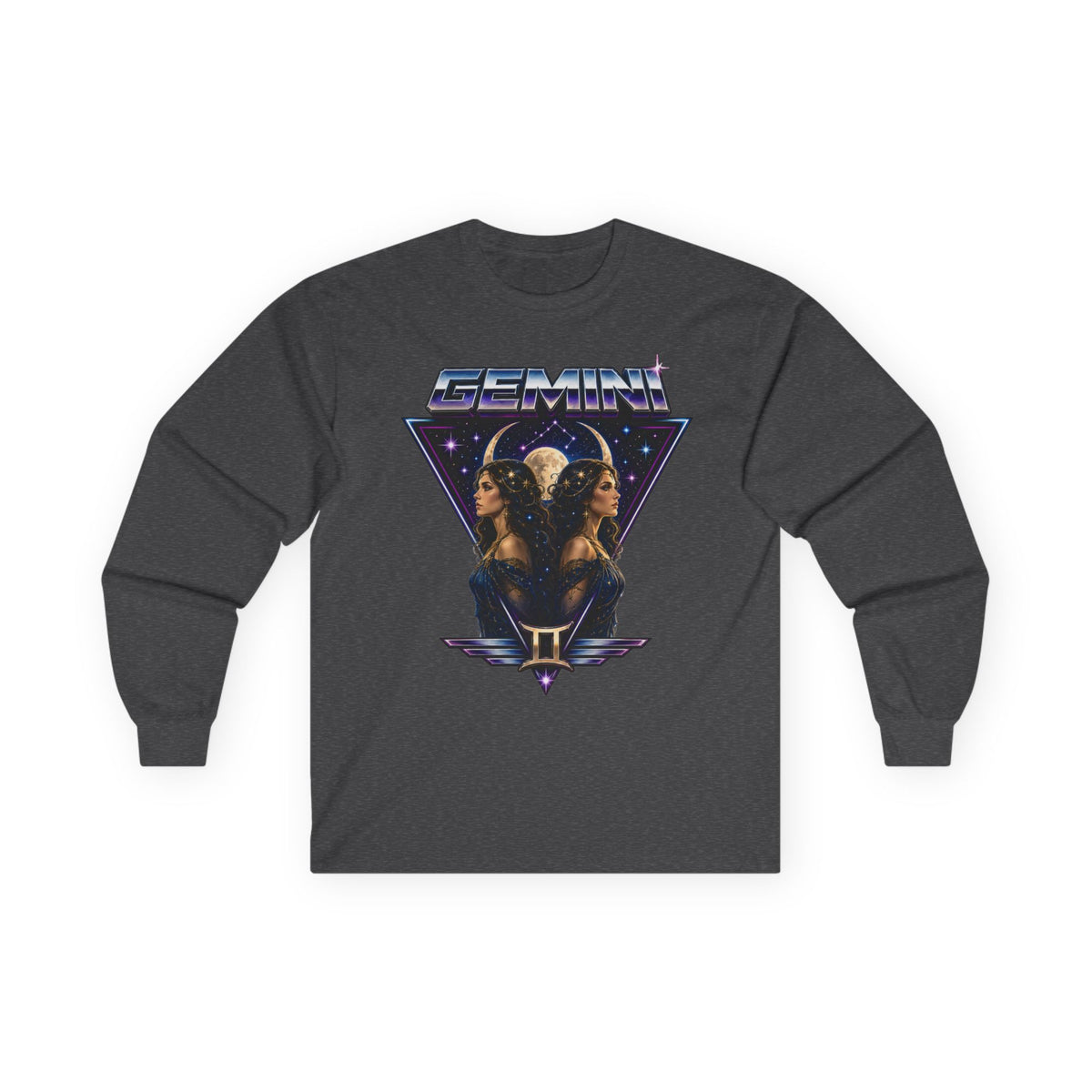 Gemini Zodiac Long Sleeve Tee — Retro Twin Goddesses Astrology Shirt