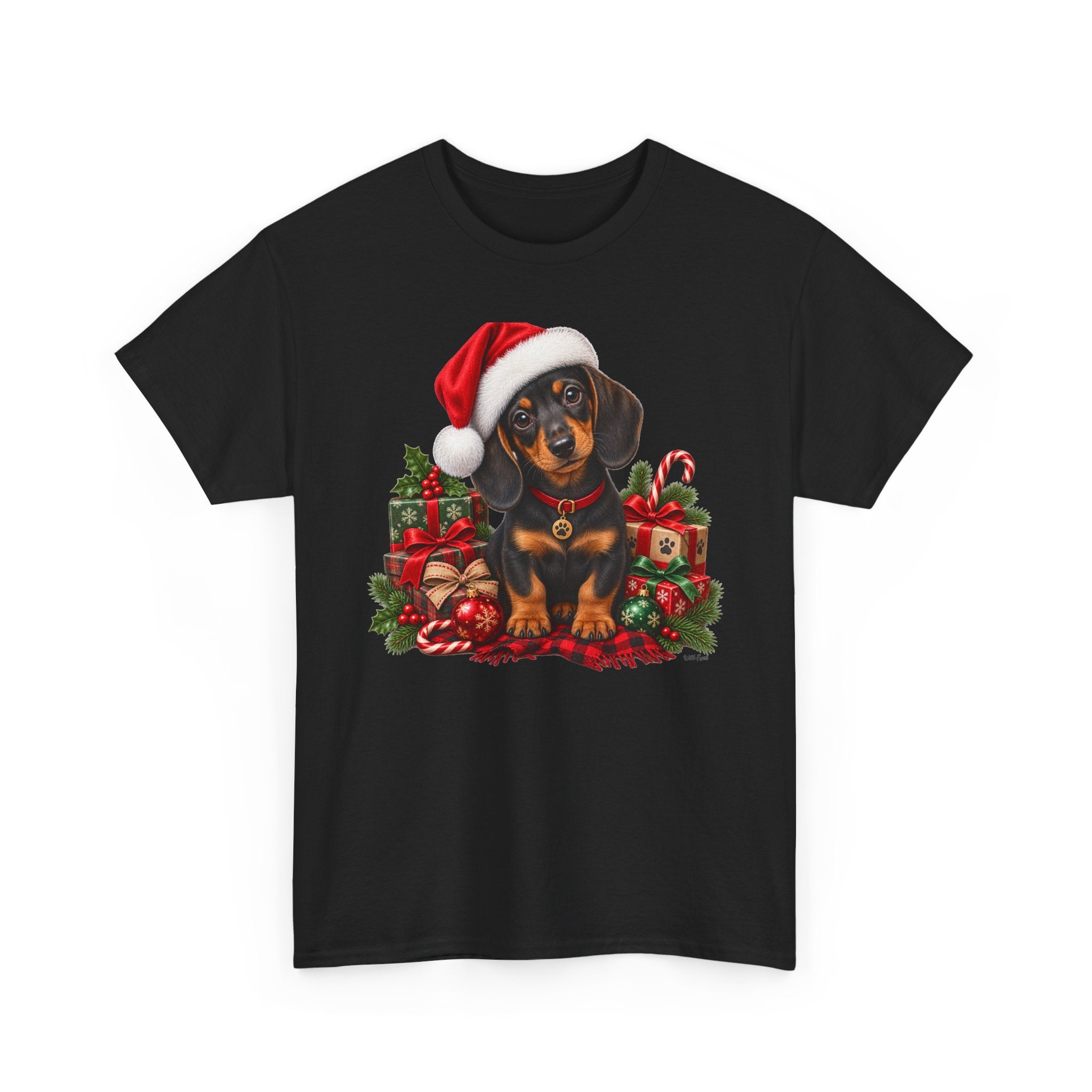 Christmas Dachshund T-Shirt – Cute Puppy in Santa Hat Holiday Tee