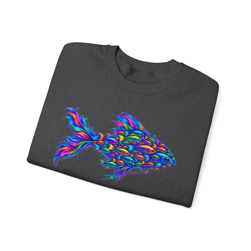 Colorful Fish Crewneck Sweatshirt — Vibrant Psychedelic Fish Graphic