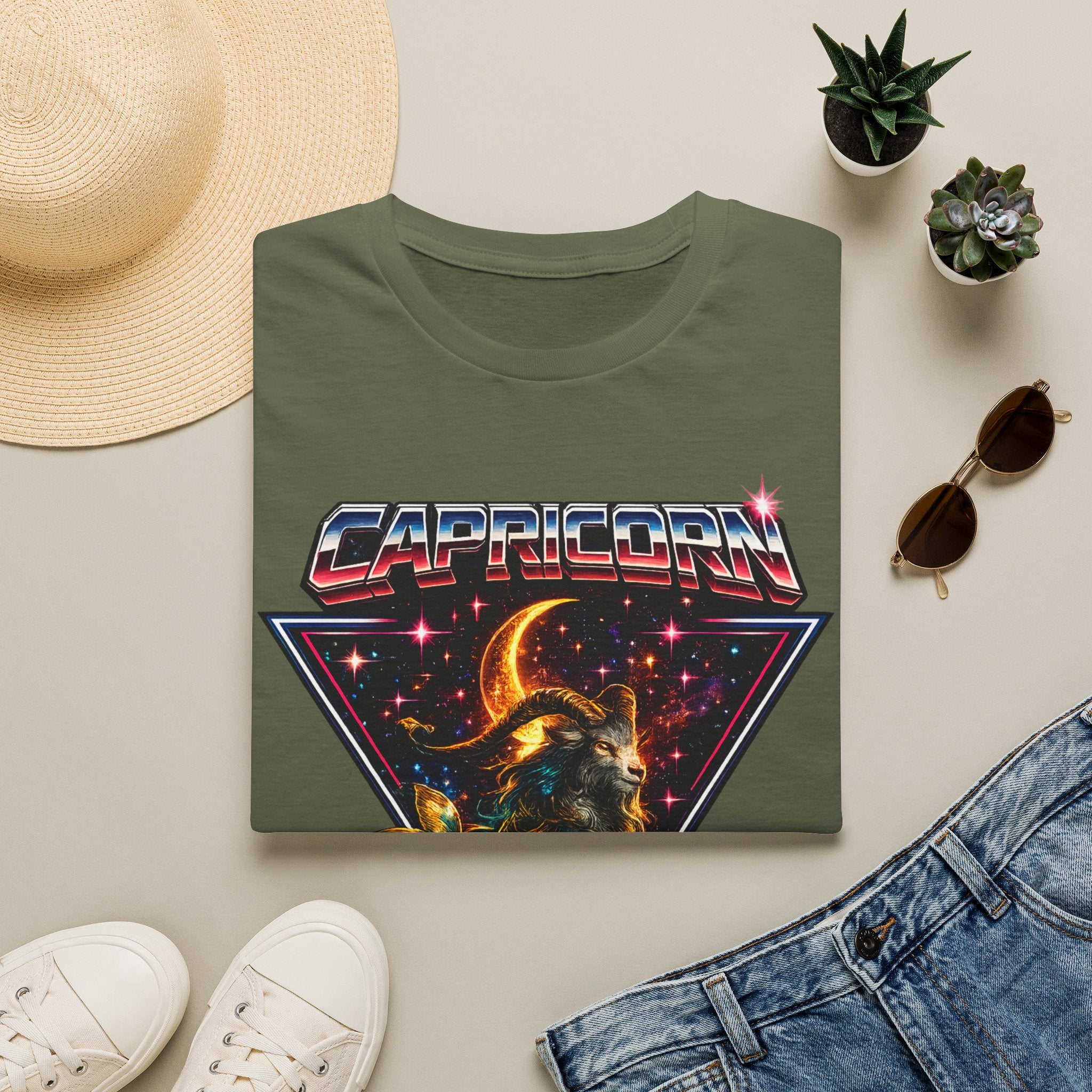 Capricorn Zodiac T-Shirt — Retro Cosmic Sea Goat Astrological Tee
