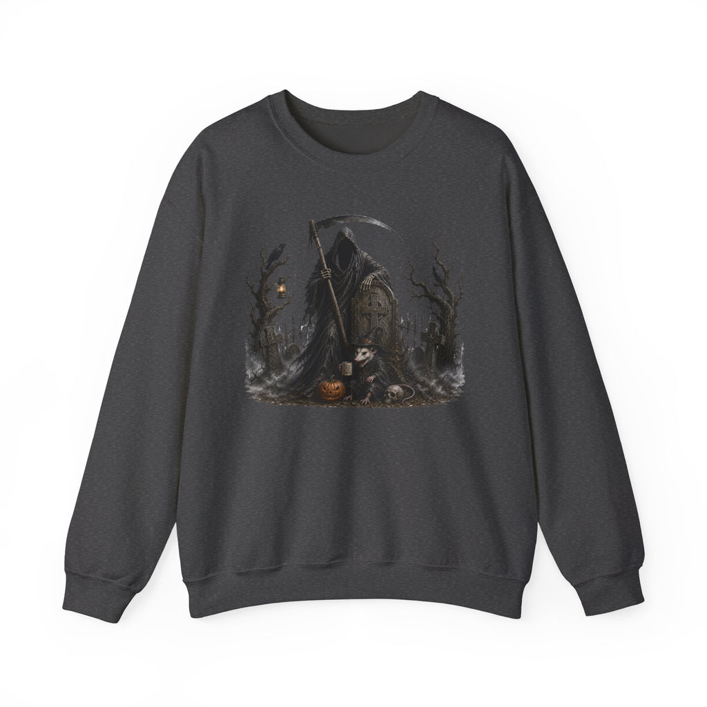 Grim Reaper Halloween Sweatshirt - Spooky Pumpkin & Owl Crewneck