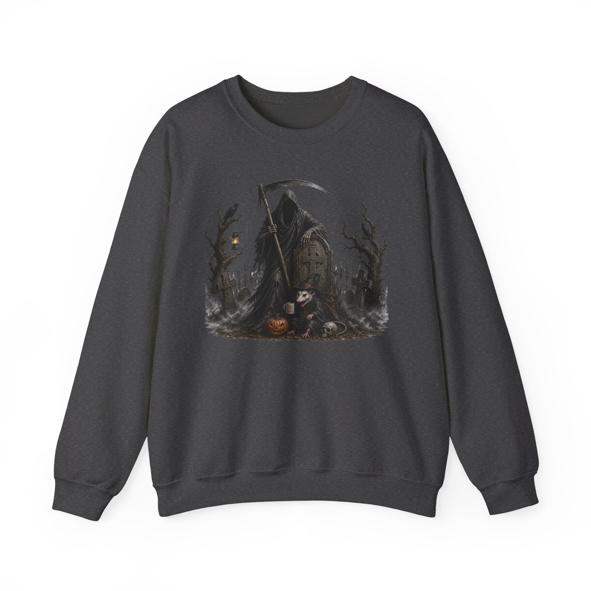 Grim Reaper Halloween Sweatshirt - Spooky Pumpkin & Owl Crewneck