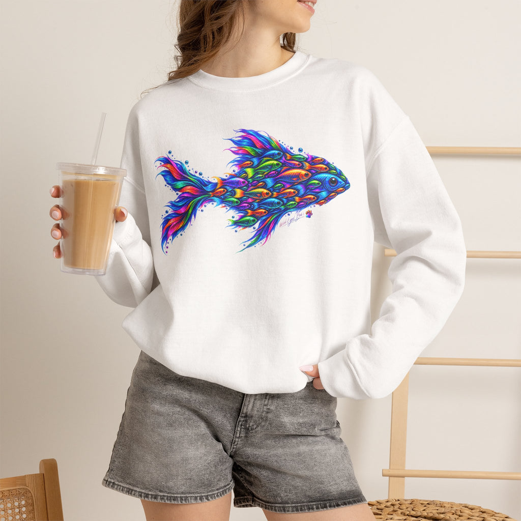 Colorful Fish Crewneck Sweatshirt — Vibrant Psychedelic Fish Graphic
