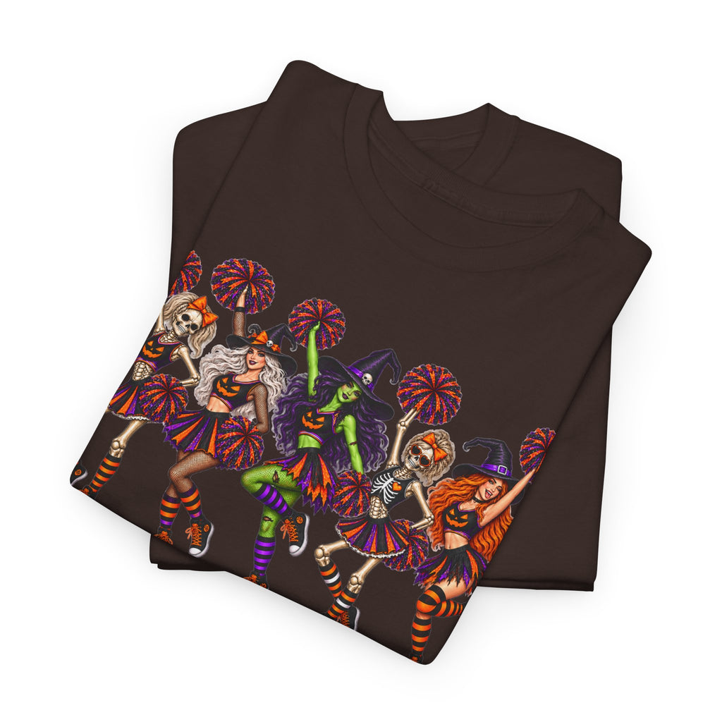 Halloween Cheerleaders Graphic Tee — Colorful Holloween cheer Squad Shirt