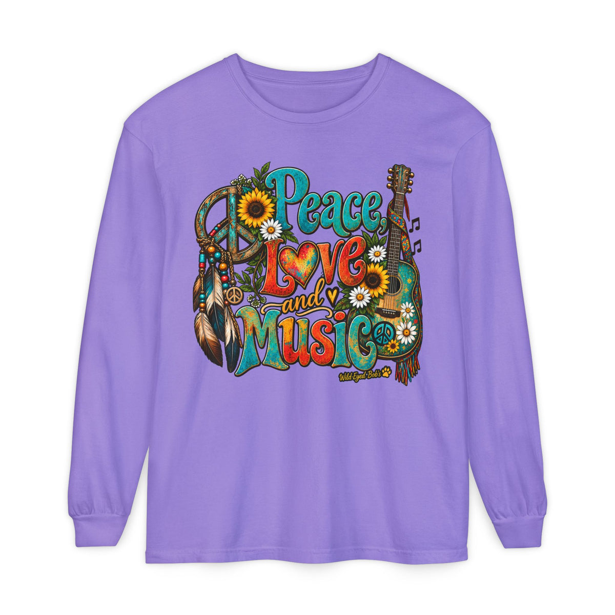 Peace Love and Music Long Sleeve Boho Style Tee