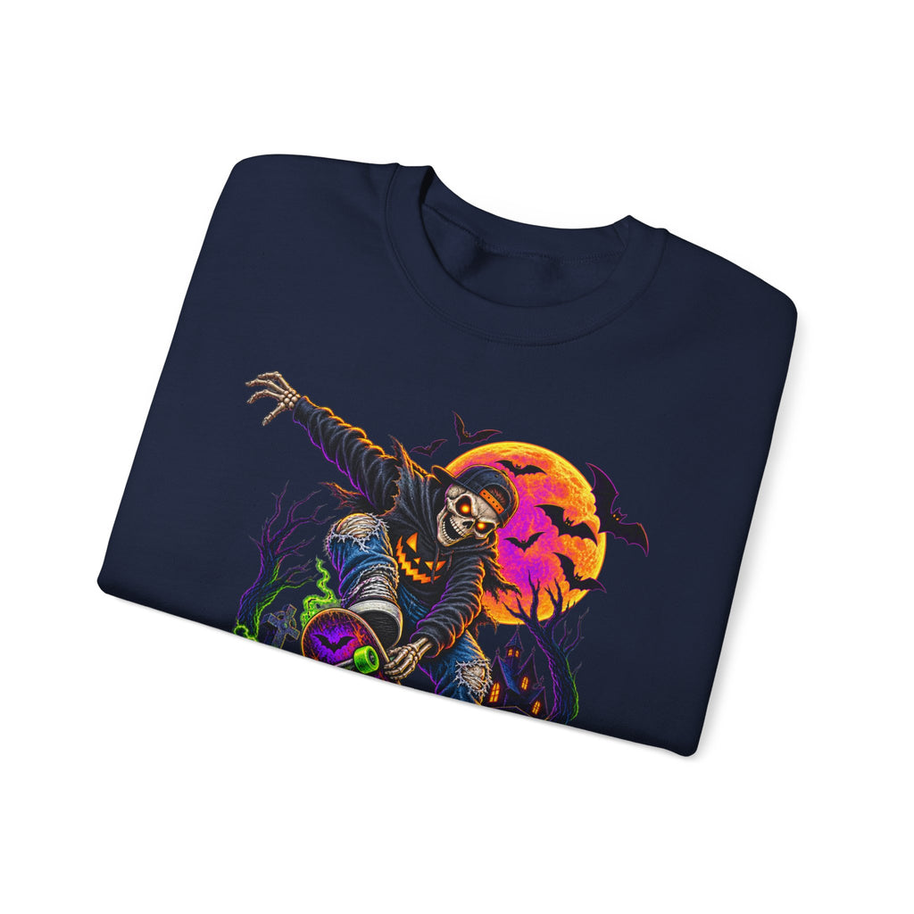 Halloween Skeleton Graveyard Sweatshirt — Spooky Pumpkin & Bats Crewneck