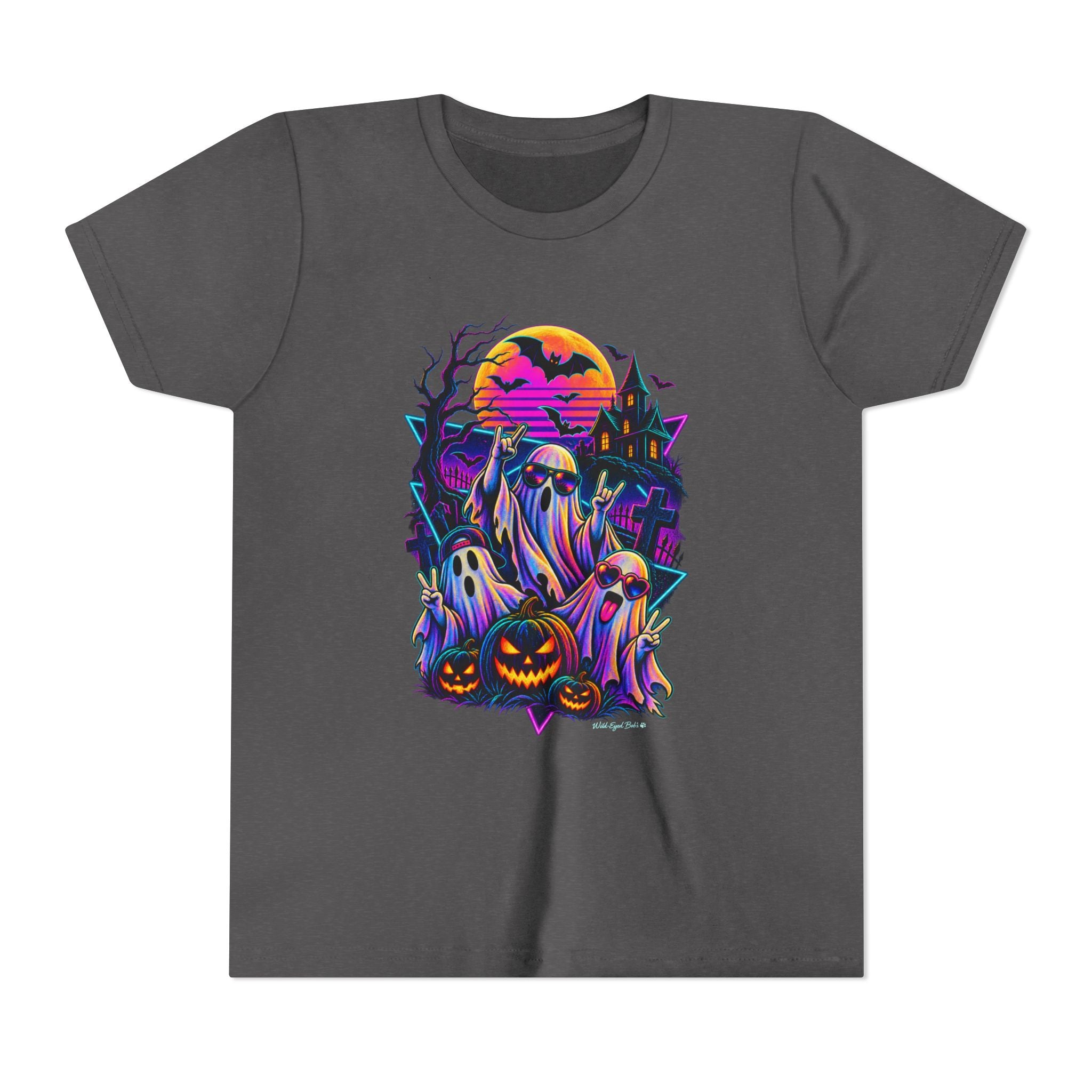 Youth Halloween Ghosts T‑Shirt — Neon Retro Pumpkin Tee