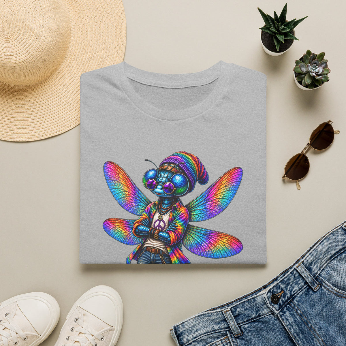 Psychedelic Dragonfly Graphic T-Shirt — Colorful Rasta-Inspired Bug Art Tee