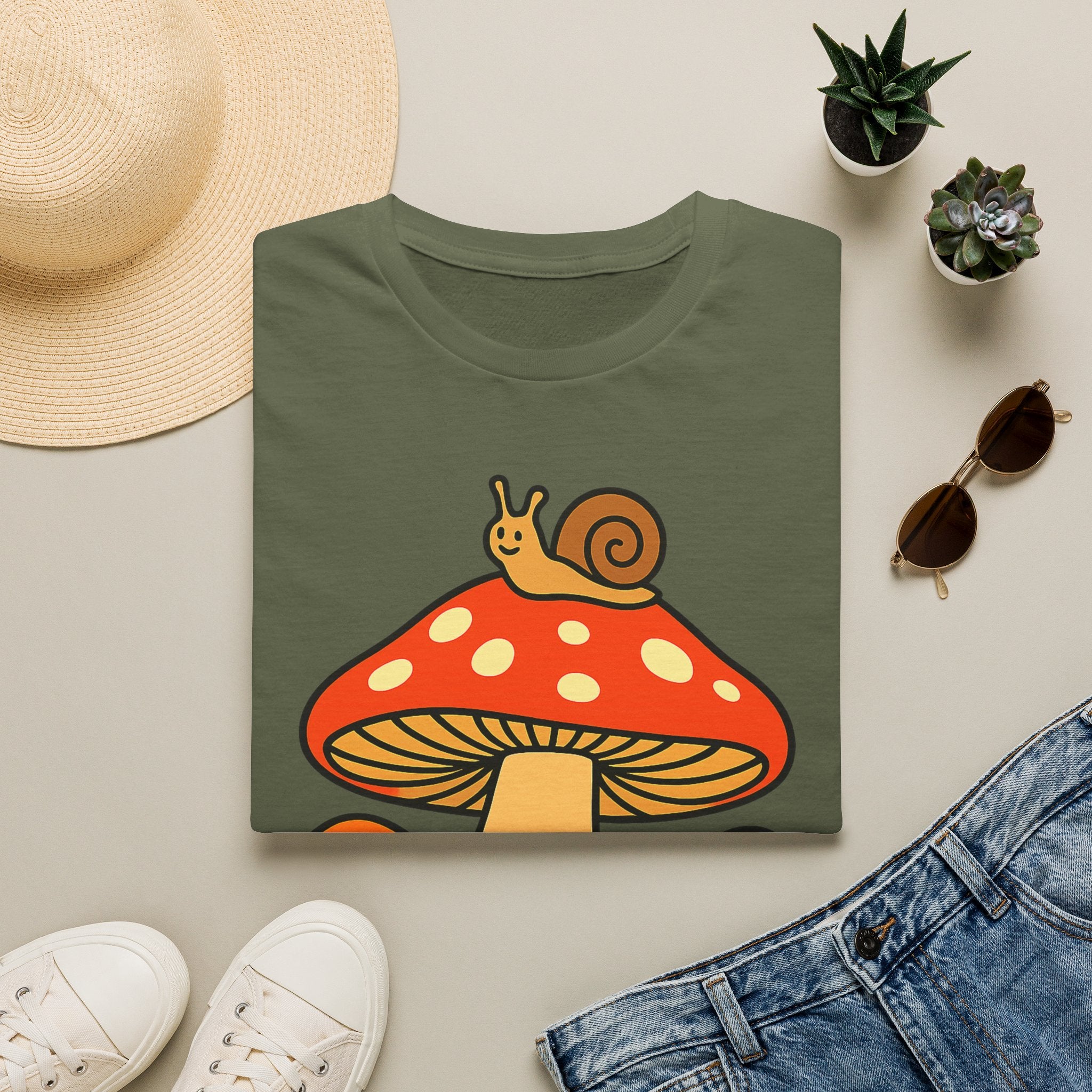 Mushroom Garden T-Shirt — Cute Snail & Frog Graphic Tee