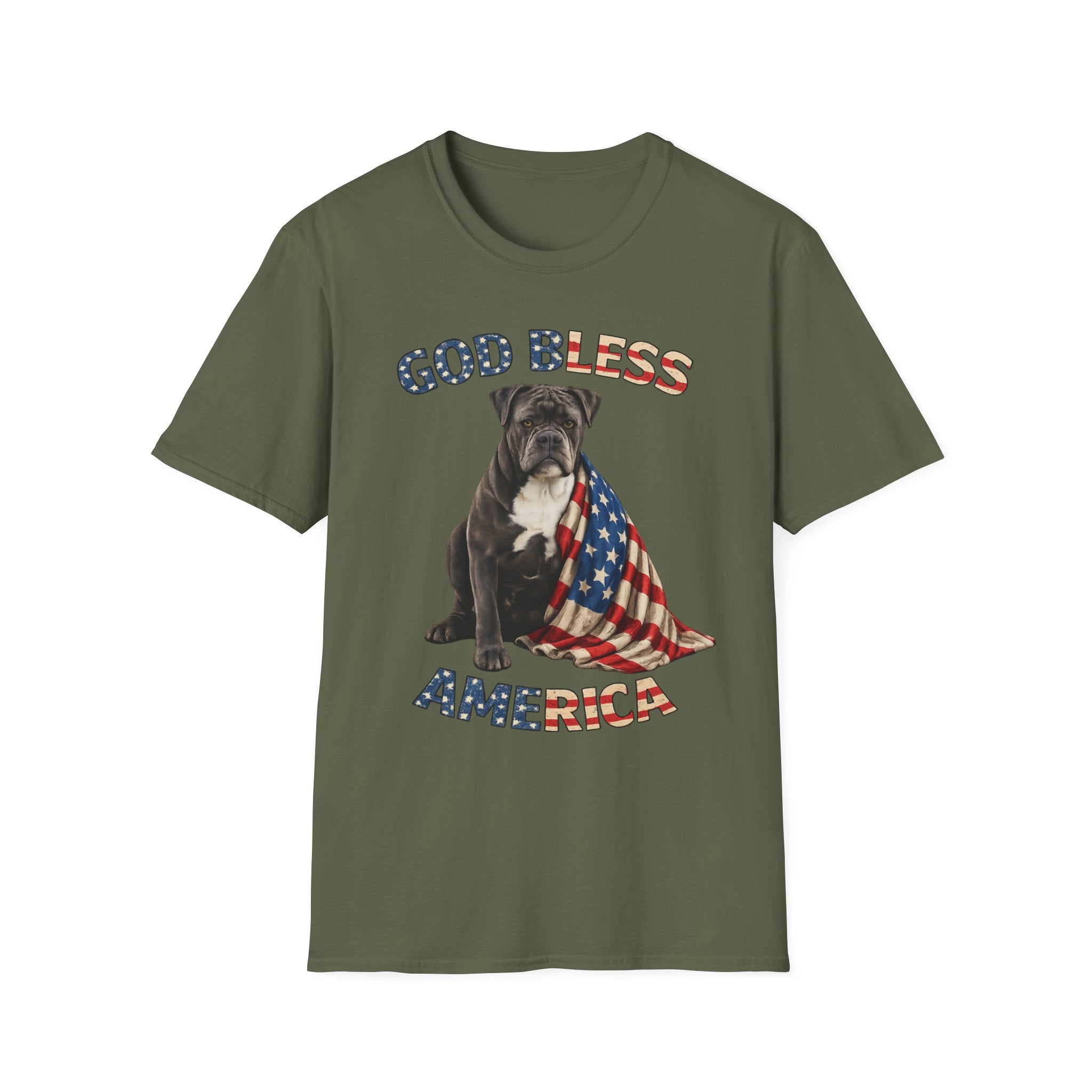 God Bless America Bulldog T-Shirt — Patriotic USA Flag Pup Tee