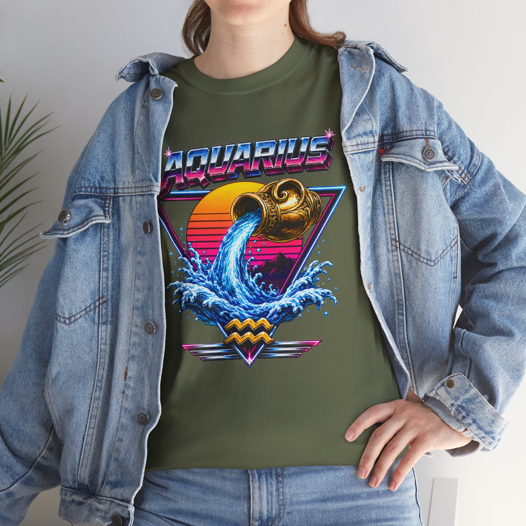 Aquarius Zodiac Tee — Retro Wave Astrological T-Shirt