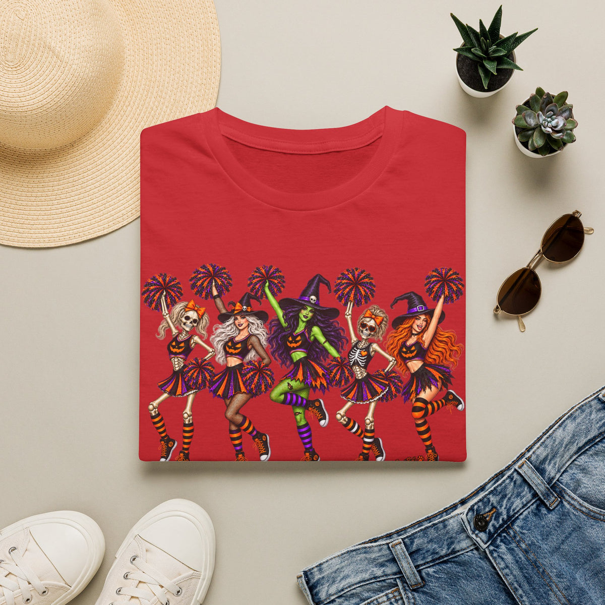 Halloween Cheerleader Witches T-Shirt — Dancing Witch Squad Pumpkin Spice Costume Tee