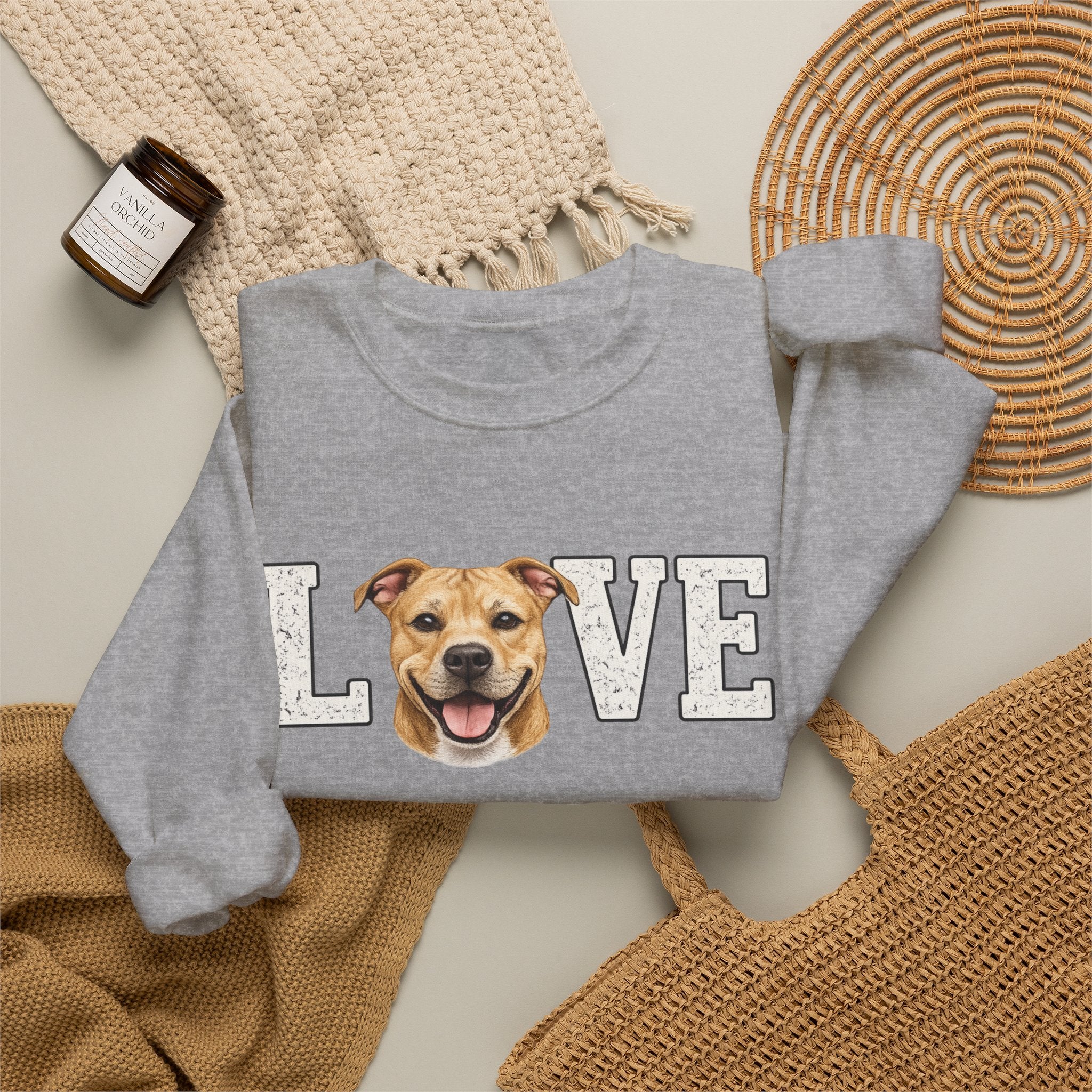 Sweatshirt — "LOVE" Dog Face Crewneck | Cute Pet Lover Pullover