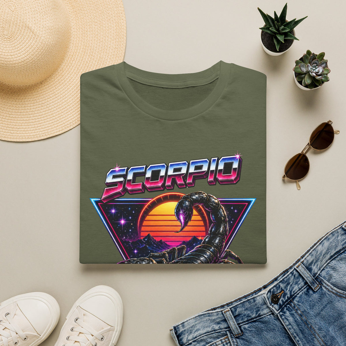 Scorpio Retro Sunset T‑Shirt — 80s Neon Scorpion Zodiac Tee