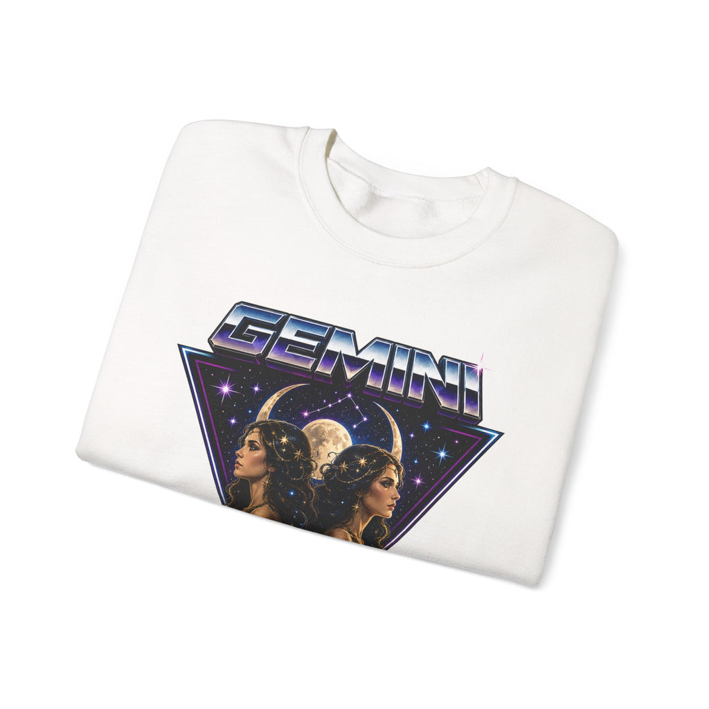 Gemini Zodiac Crewneck Sweatshirt — Retro Twin Astrology Graphic