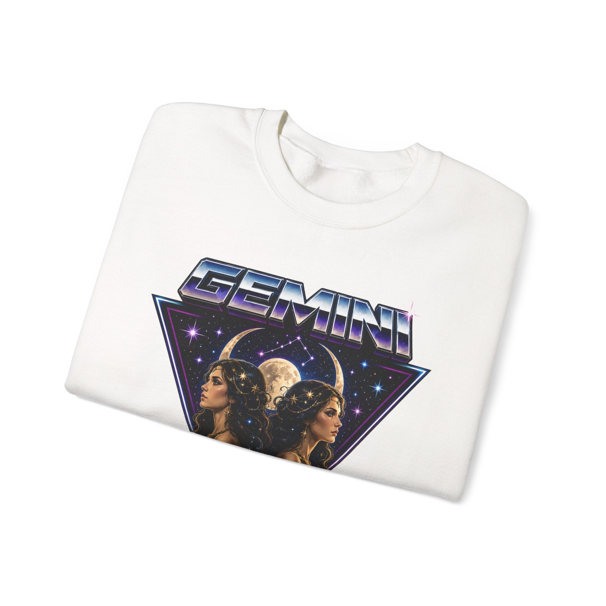 Gemini Zodiac Crewneck Sweatshirt — Retro Twin Astrology Graphic