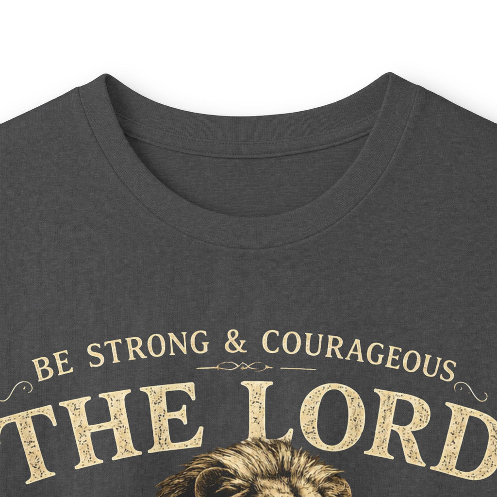Christian Lion Long Sleeve Tee — “Be Strong & Courageous, The Lord Your God” Inspirational Shirt