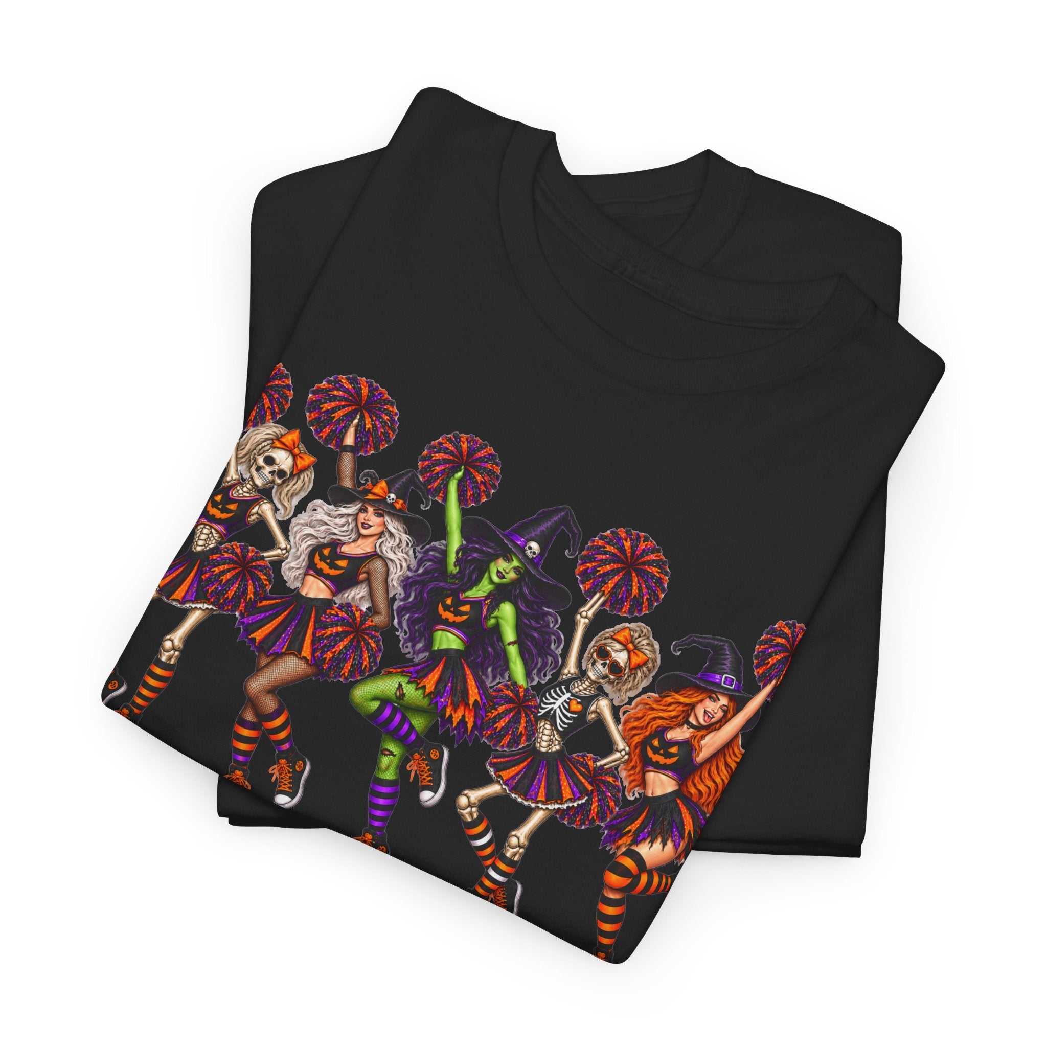 Halloween Cheerleaders Graphic Tee — Colorful Holloween cheer Squad Shirt