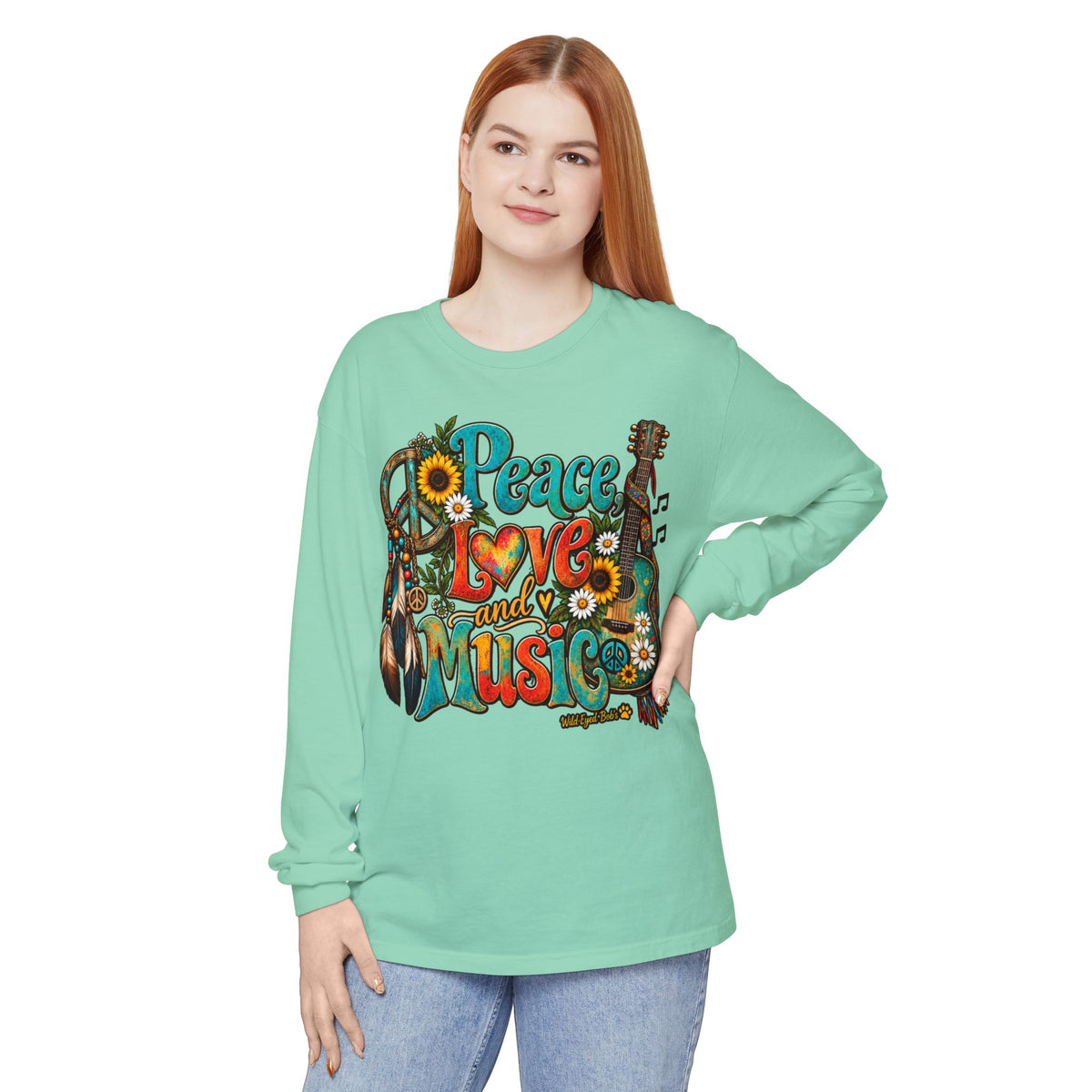 Peace Love and Music Long Sleeve Boho Style Tee