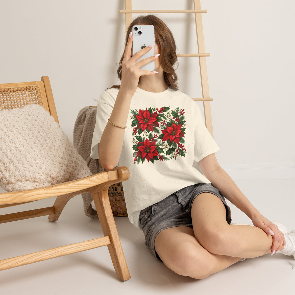 Poinsettia Square Floral Christmas Tee