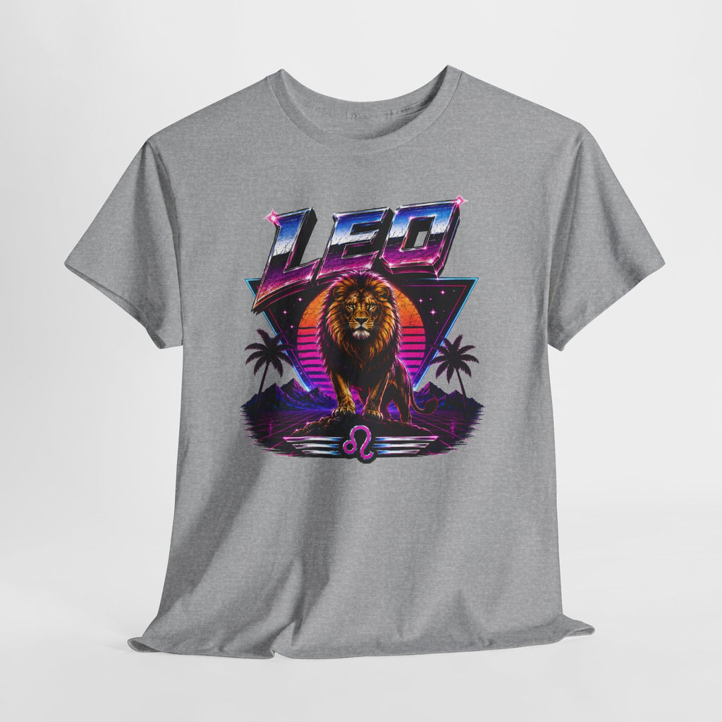 Leo Zodiac T‑Shirt — Retro Neon Lion Astrology Tee