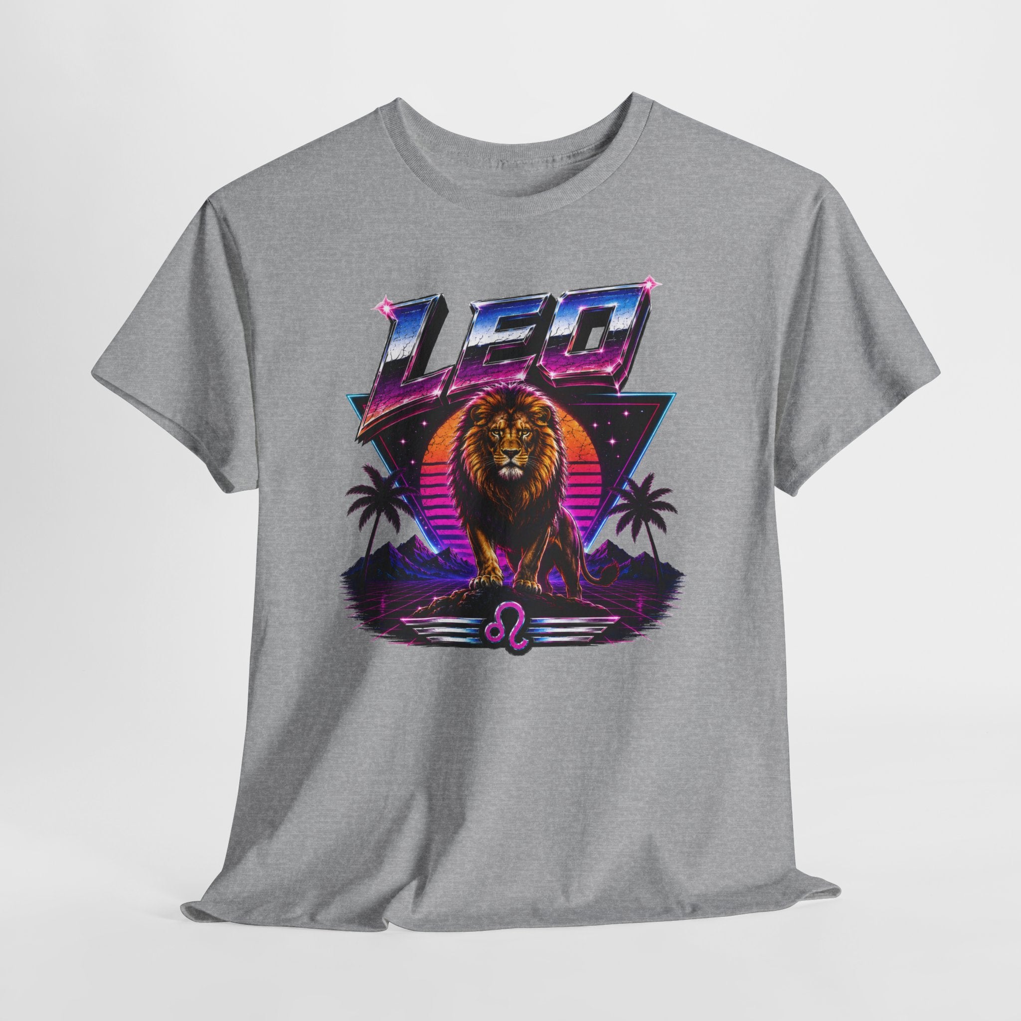 Leo Zodiac T‑Shirt — Retro Neon Lion Astrology Tee