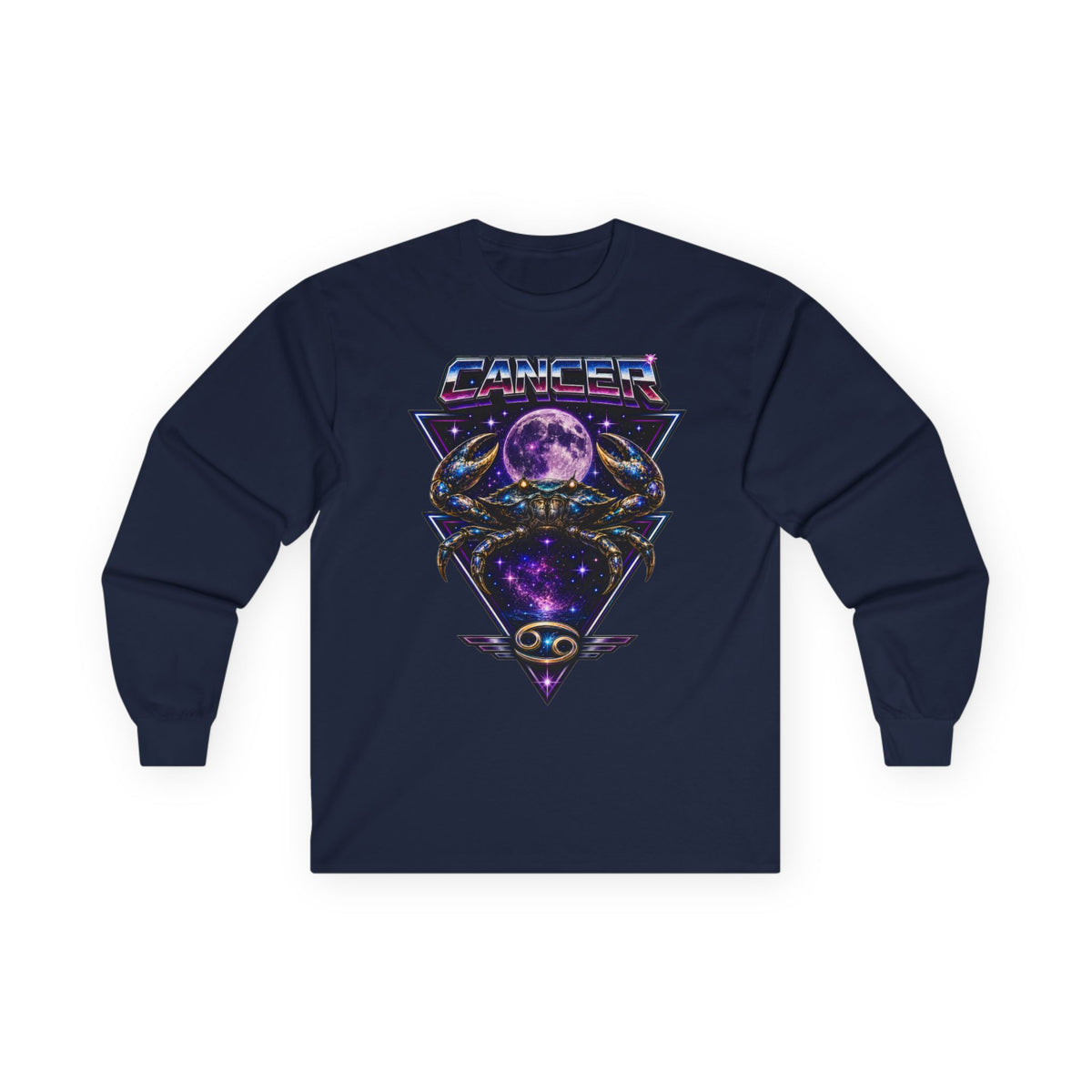 Cosmic Cancer Zodiac Crab Long Sleeve Tee — Retro Space Graphic "Cancer" Zodiac Shirt