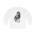 Gypsy Vanner Horse Long Sleeve Tee — Black & White Fluffy Horse Art