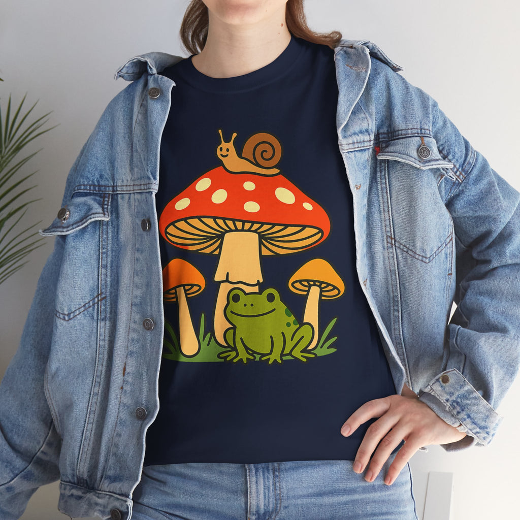 Frog & Mushroom Graphic Tee — Cute Snail Mushroom Garden T-Shirt