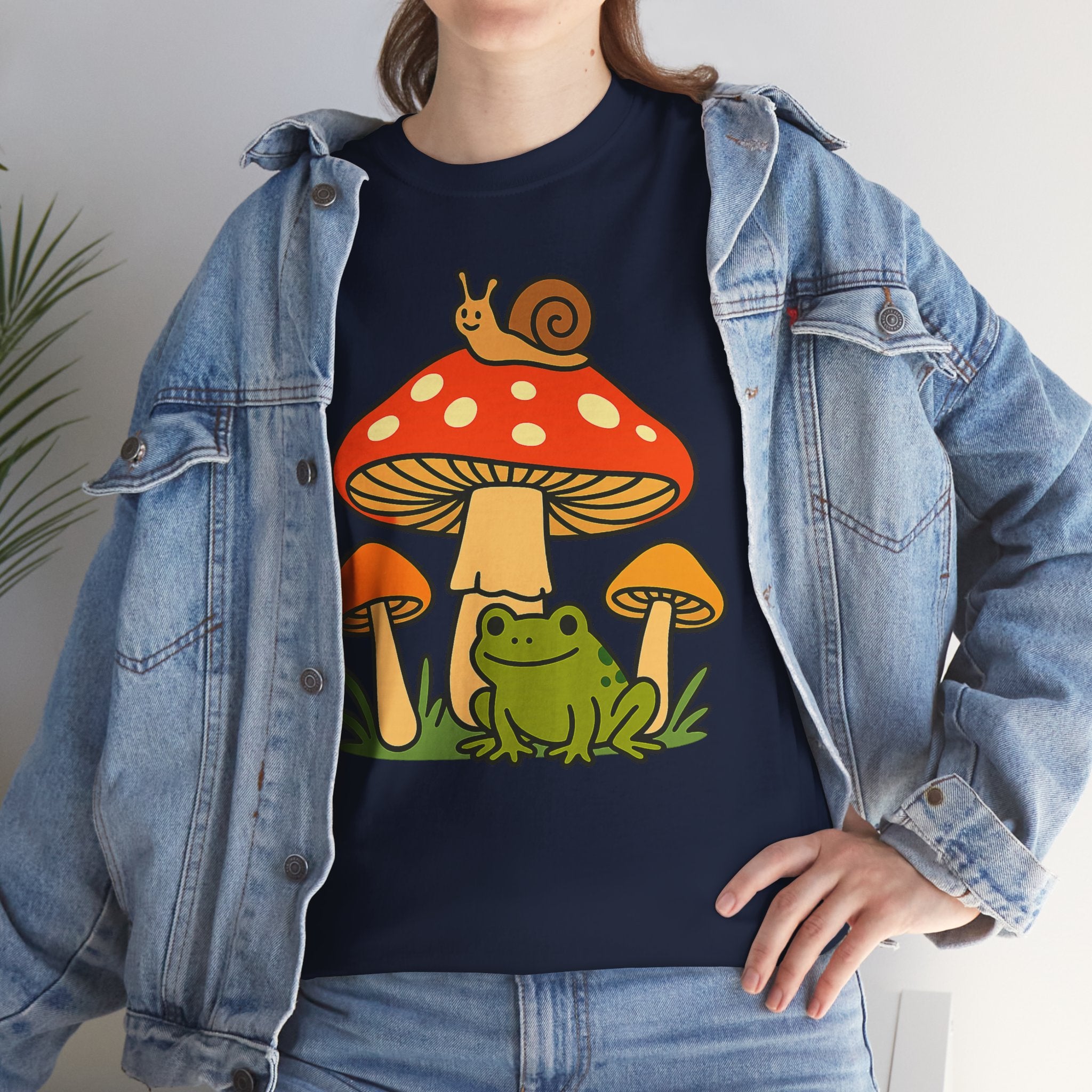 Frog & Mushroom Graphic Tee — Cute Snail Mushroom Garden T-Shirt