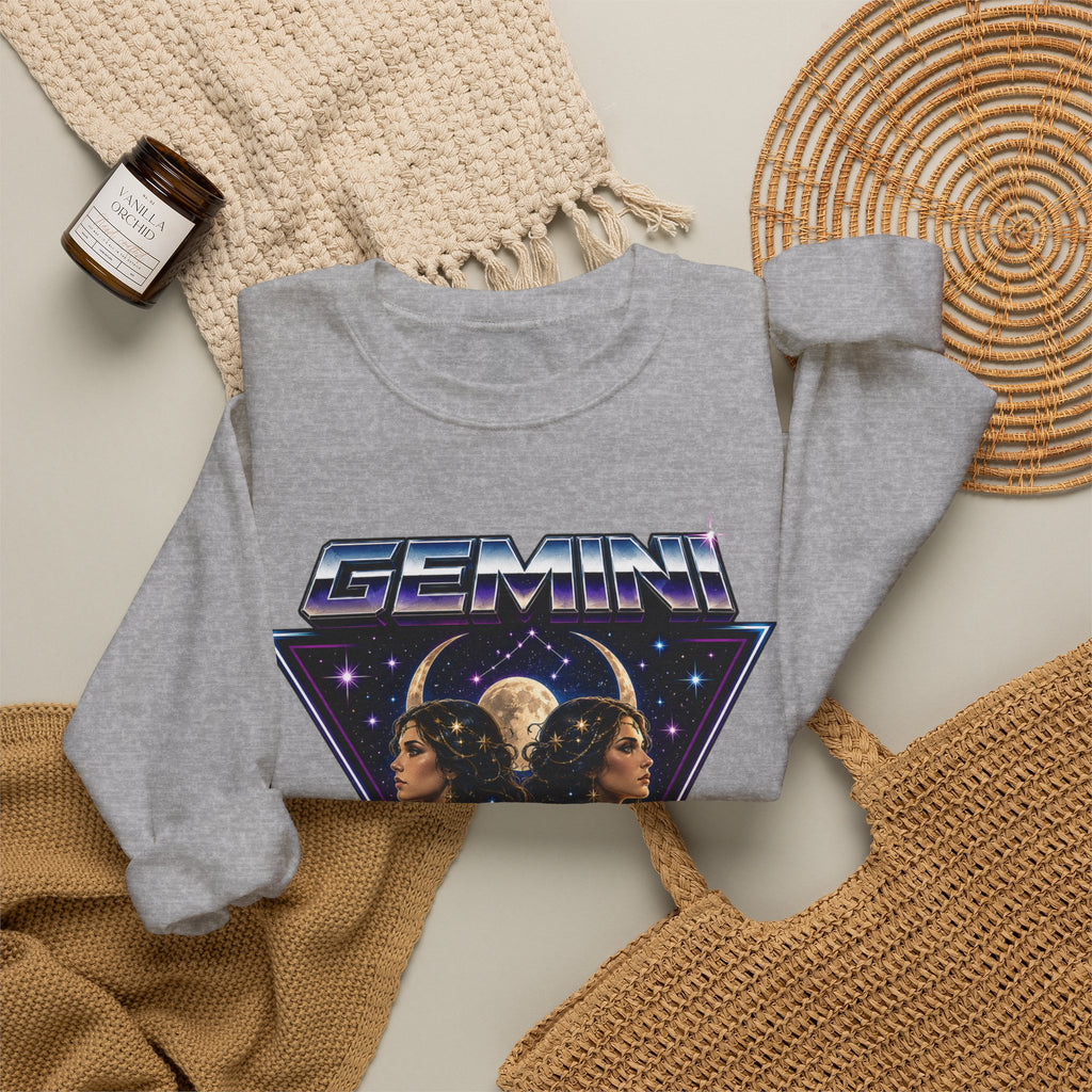 Gemini Zodiac Crewneck Sweatshirt — Retro Twin Astrology Graphic