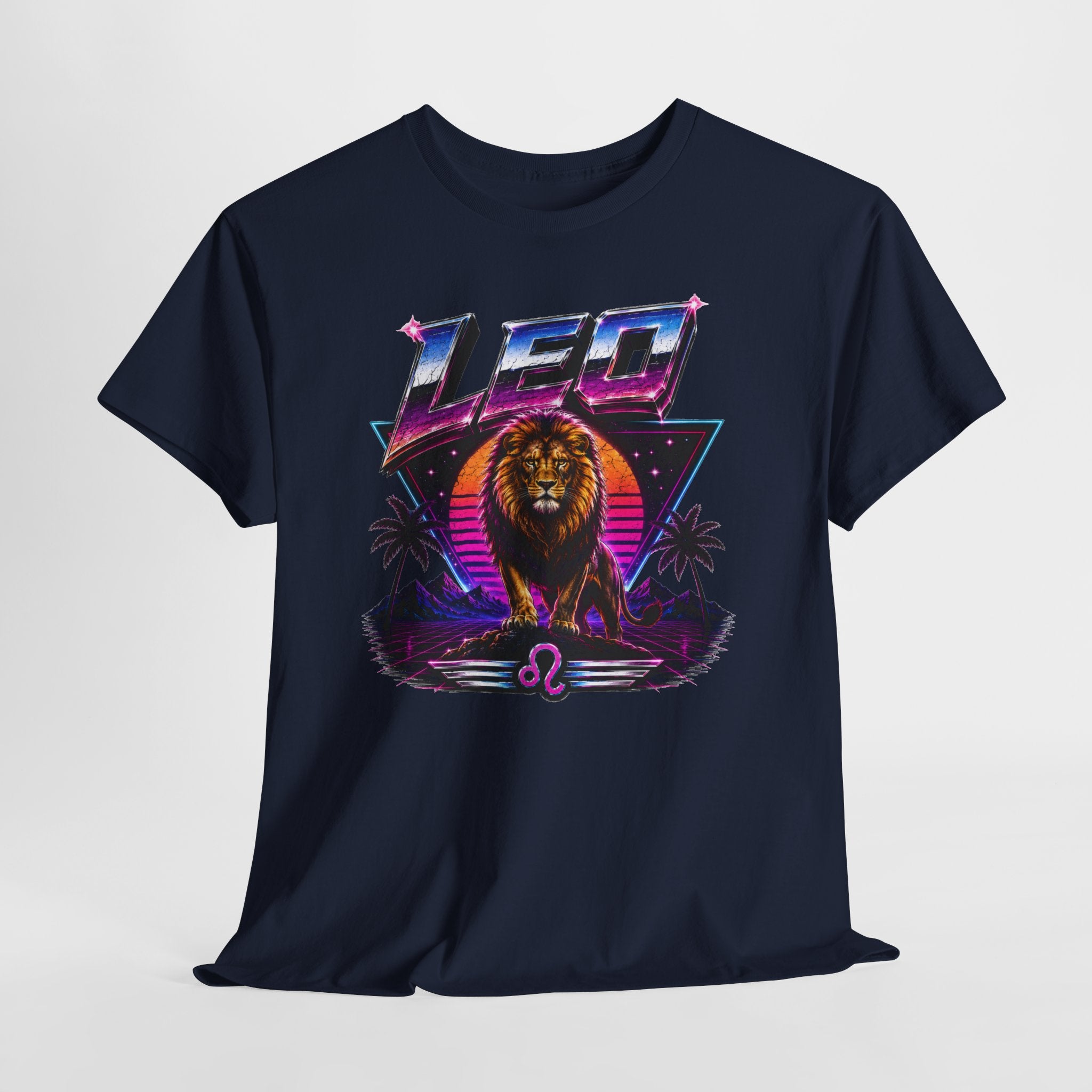 Leo Zodiac T‑Shirt — Retro Neon Lion Astrology Tee