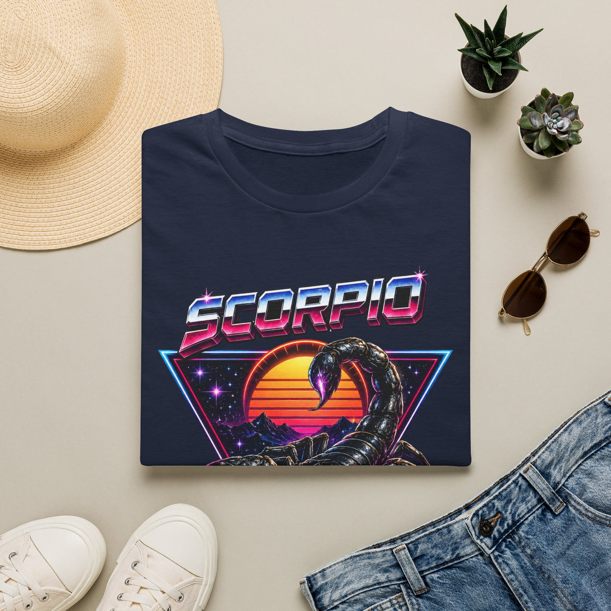 Scorpio Retro Sunset T‑Shirt — 80s Neon Scorpion Zodiac Tee