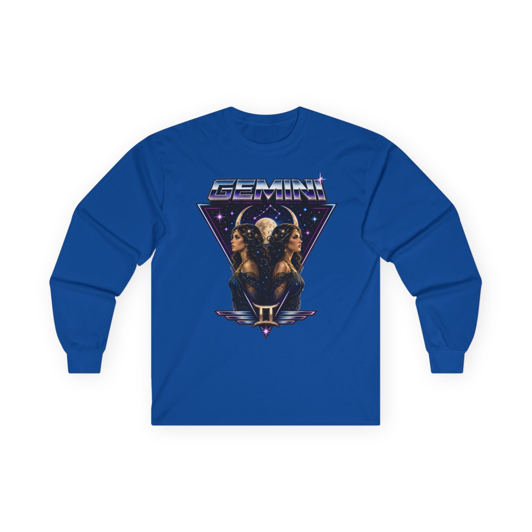 Gemini Zodiac Long Sleeve Tee — Retro Twin Goddesses Astrology Shirt